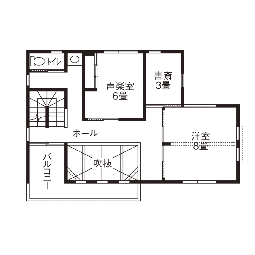 大東住宅 【2320万円/収納充実/間取有】趣味の声楽を楽しむ暮らし。外断熱の家で快適な住み心地を実現の間取り図（3LDK＋書斎＋小屋裏）2階