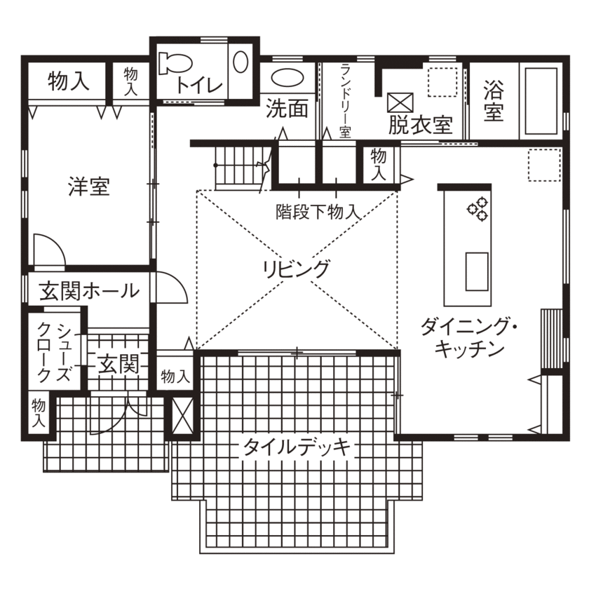 大東住宅 【2950万円/外断熱/間取有】海外で体験したラグジュアリーホテルを再現。自由設計が叶えた理想の住まいの間取り図（4LDK＋小屋裏）1階