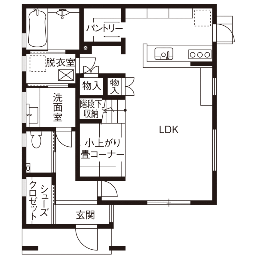 大東住宅 【2000万円台/小上がり・リビング階段/間取有】広々LDKがお気に入り！家事をラクにする工夫も満載の家の間取り図（3LDK）1階