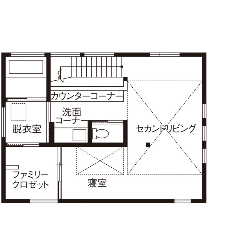大東住宅 【2000万円台/吹抜けリビング階段】-6℃の大寒波でも、ぬくもりある住まいに。自慢の施工力で理想の空間への間取り図（1LDK）2階