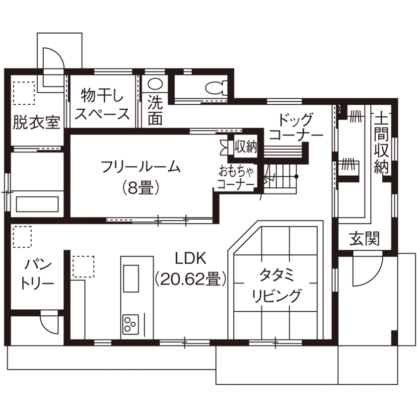 大東住宅 【3000万円台/二世帯/ペット】家族やペット、ゲストが集まっても、ゆとりの開放感。省エネ×快適性能も注目の間取り図（4LDK）1階