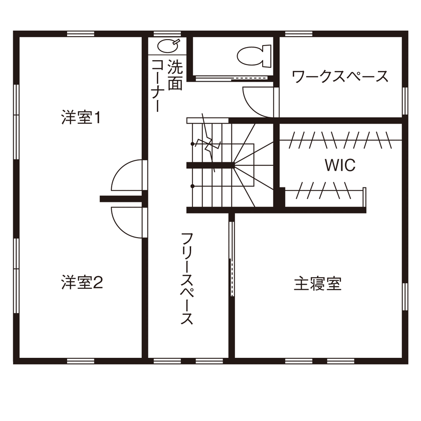 大東住宅 【2000万円台/家事の時短/間取有】家族の願いを全部カタチに。暮らしを楽しむ高性能な木の家の間取り図（3LDK）2階