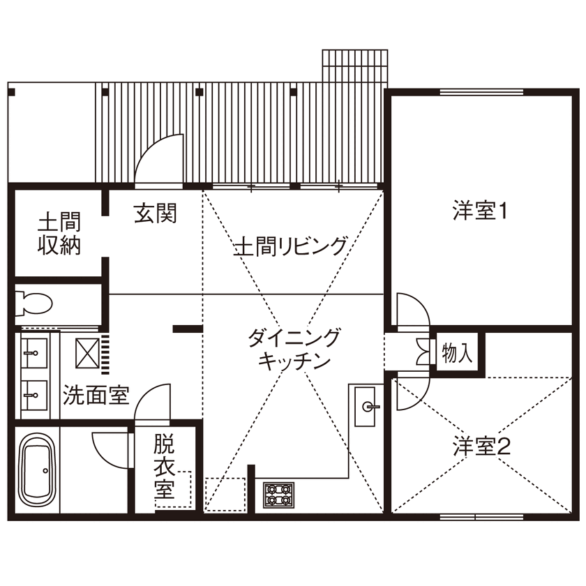 大東住宅 【2000万円台/平屋/間取有】木と自然とアウトドアを暮らしの中心に。我が家で楽しむ自由な毎日の間取り図（2LDK）1階