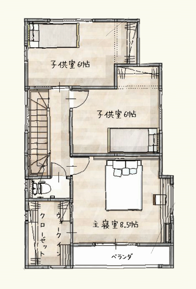 オフィスHanako 大好きなテイストを散りばめた可愛い空間。便利で暮らしやすい動線や性能を備えた住まいの間取り図（3LDK）2階