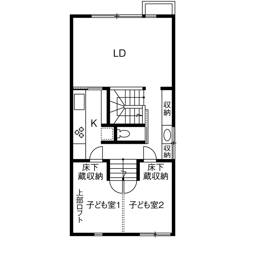 やすら木ほーむ（五藤社寺建設） 【岐阜市×無垢材×珪藻土×狭小地】間口6ｍの狭小地でも２階リビング＆スキップフロアで収納もいっぱい！の間取り図（4LDK）2階