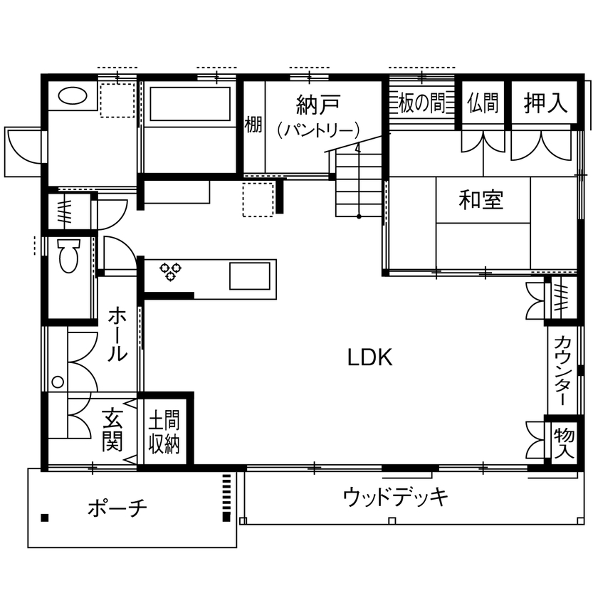 やすら木ほーむ（五藤社寺建設） 【岩倉市×無垢材×漆喰壁】この先何年経っても好きでいられる、宮大工と建てた自然素材の家の間取り図（4LDK）1階