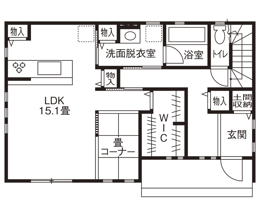 ファイブイズホーム 【坪単価61.5万円】小上がり畳スペース/1階に大容量ウォークインクローゼットを設置し収納にこだわったお家の間取り図（3LDK）1階