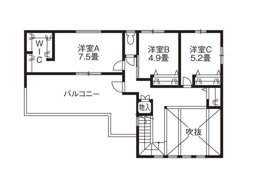 ファイブイズホーム 【坪単価60.0万円】吹き抜けと畳コーナーがあるリビングで、家族がくつろぐ住まいの間取り図（3LDK）2階
