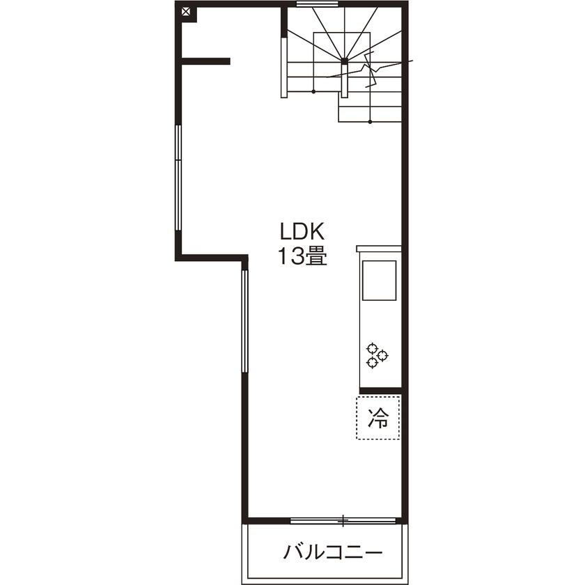 ジェネシス 【狭小地・間取り有】都心の駅近の土地は間口2.5m。予算を抑え、やりたいことを叶えた建坪約７坪の家の間取り図（2LDK）2階