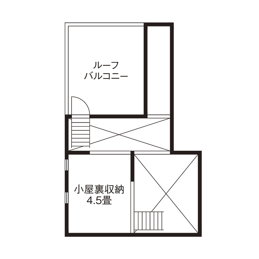 ジェネシス 【3100万円台/延床25.9坪/SE構法/間取り図】ウッドデッキにつながる窓と吹抜けのある明るいLDKの家の間取り図（3LDK）小屋裏