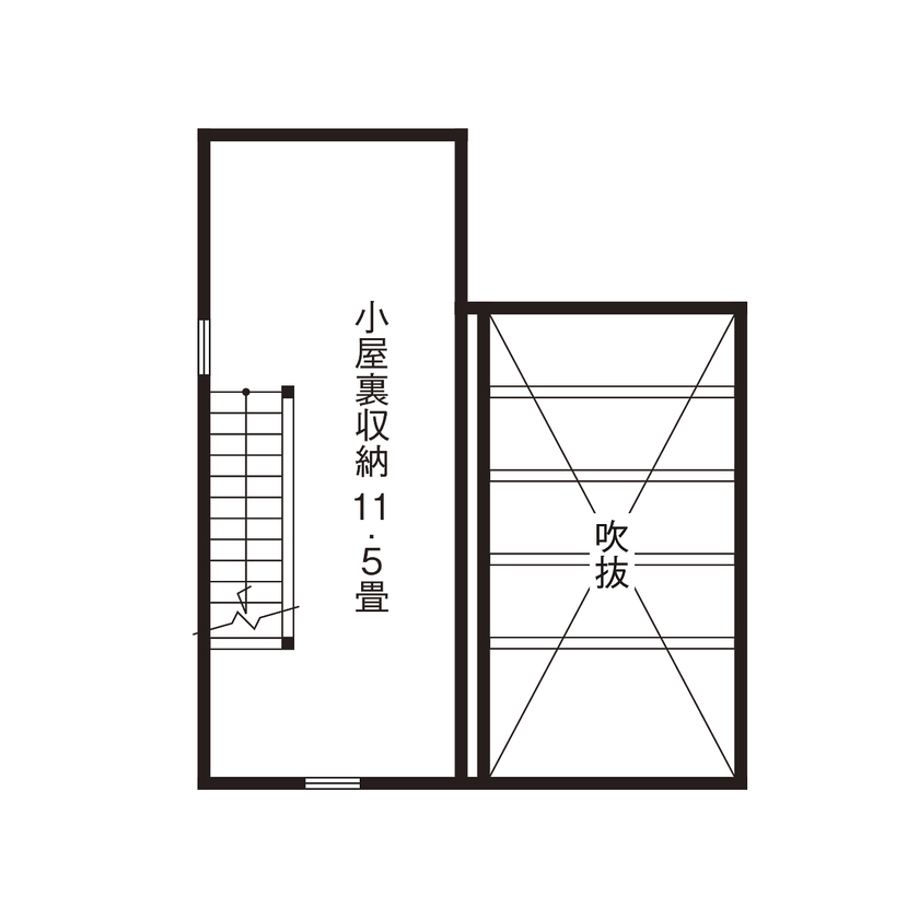 ジェネシス 【間取り有】キャンプ、バイク、アメリカ雑貨。広い土間と籠り感のあるリビング。愛犬と暮らす楽しい家の間取り図（2LDK＋S）小屋裏
