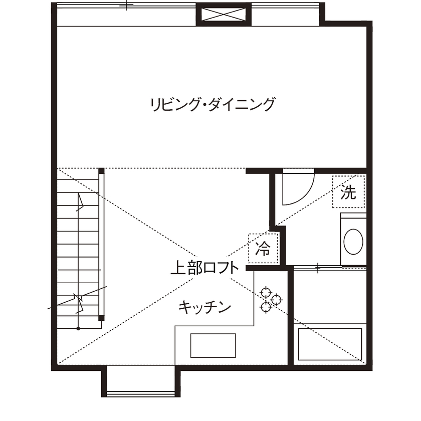 ジェネシス 【2000万円台/土地20坪/延床23.3坪/狭小/間取り図】狭い土地の小さな家。2階リビングでおしゃれな実例の間取り図（2LDK）2階