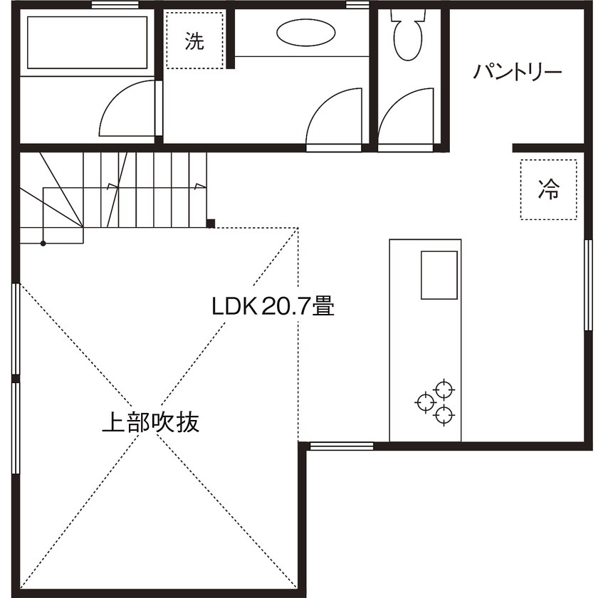 ジェネシス 【UA値0.48/C値0.4/34.1坪/間取り有】「釣り」を楽しむ家づくり。趣味を楽しむ暮らしと空間を彩る木の住宅の間取り図（2LDK）2階