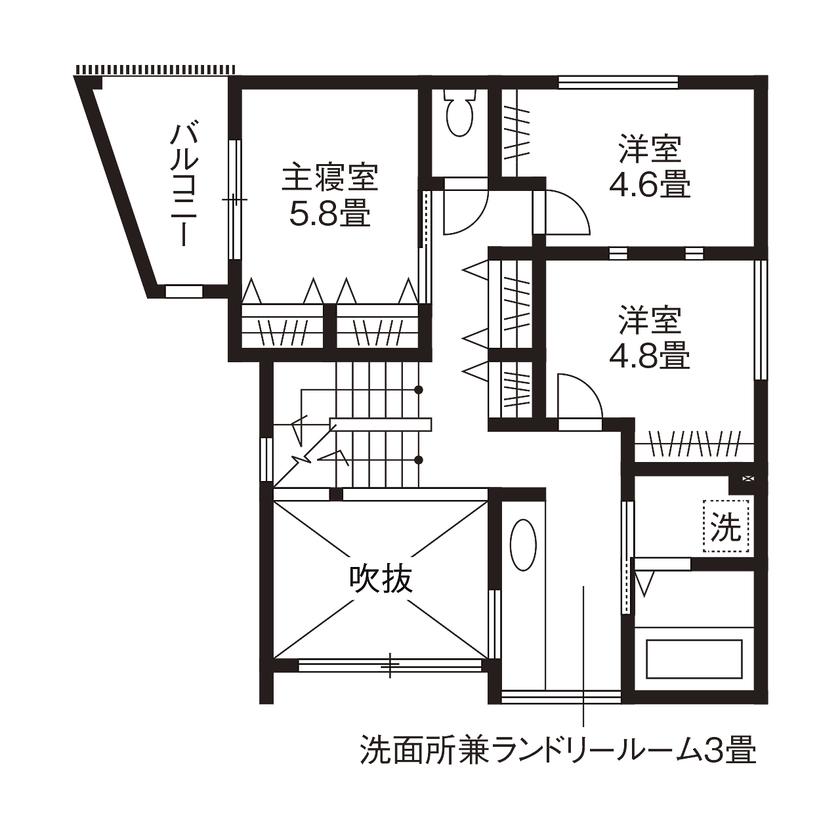 ジェネシス 【高断熱・全館空調／間取り有】高性能で省エネ＆家中が快適に。間取りもデザインも性能もこだわった我が家の間取り図（3LDK）2階