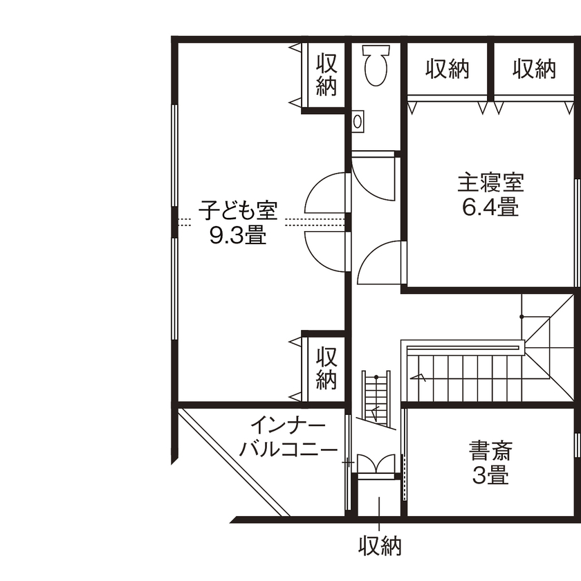 ジェネシス 【延床27.6坪・高断熱】私道の奥に現れるエッジの効いた外観。デザインありきで設計したクールで快適な家の間取り図（3LDK）2階