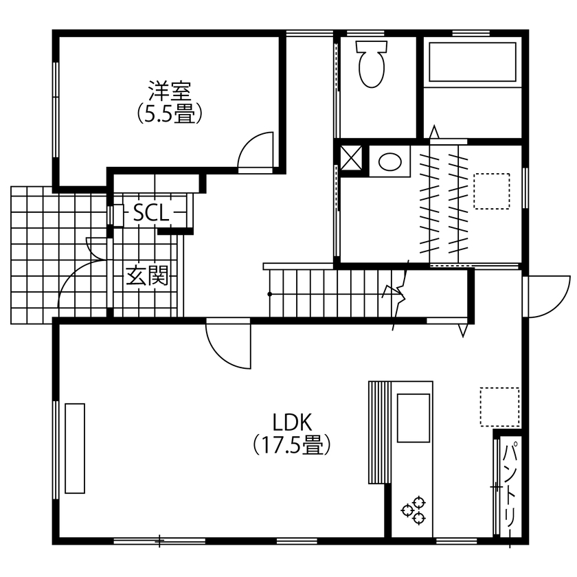 小林住工 【レンガの家／店舗併用／フリースペース】冬は暖かく、夏は涼しく…レンガの断熱性能を体感中の間取り図（4LDK+フリースペース）1階