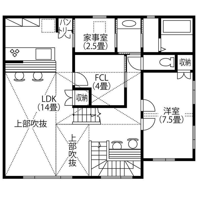 小林住工 【レンガの家／２階LDK／店舗併用住宅】お気に入りのレンガの外観。ロフト付きで収納充実+家事ラク！の間取り図（2LDK+ロフト）2階