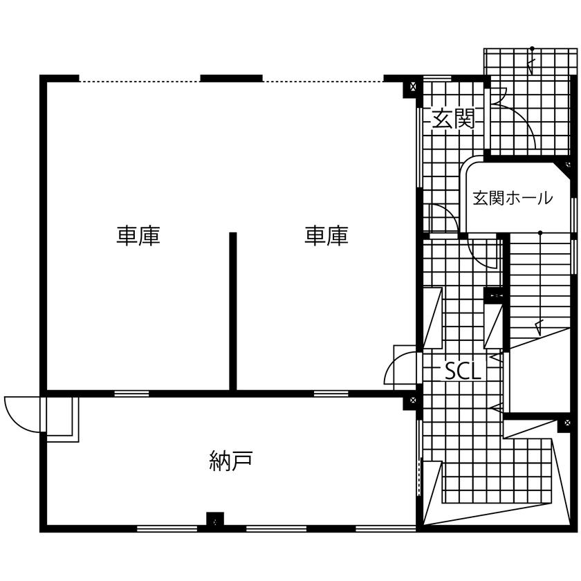 小林住工 【ビルトインガレージ／吹抜け／３階建て】職人技で、ホテルライクの「ライク」を超えた住まいが誕生の間取り図（4LDK+納戸）1階