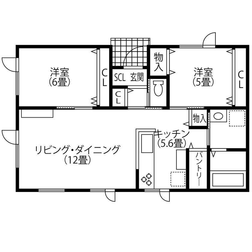 小林住工 【レンガの家／平屋】ご近所では「ここだけメルヘン」と評判の、コンパクトな平屋の間取り図（2LDK）1階