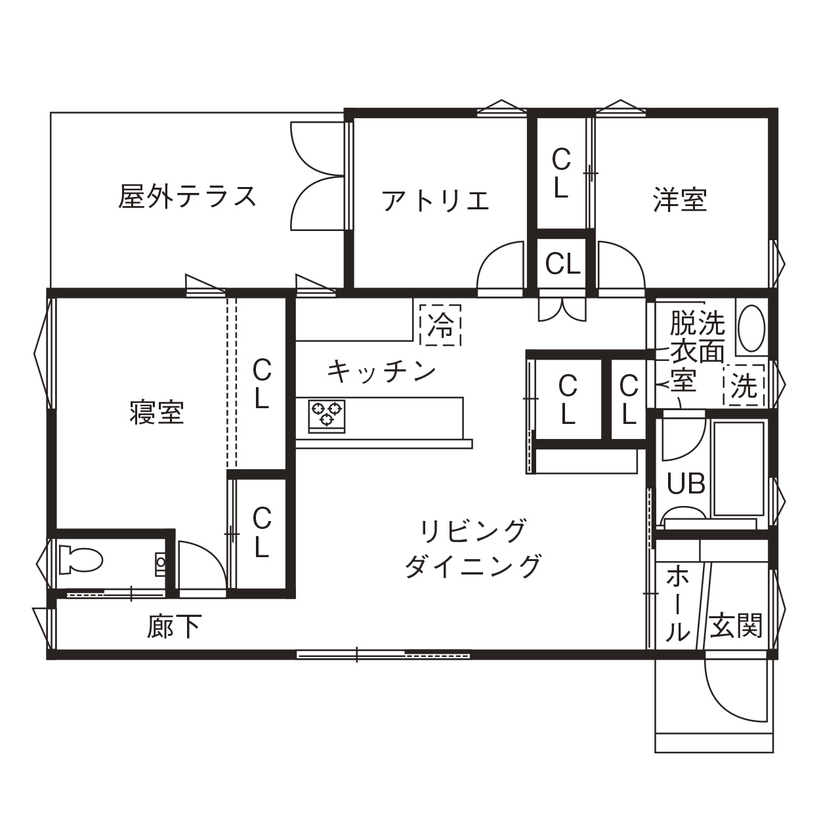 NASUホーム/那須土木 【間取り図有/23坪】自然の良さを住まい環境に取り込む。ココロとカラダが安らぐ、心地良い平屋の住まいの間取り図（3LDK）1階