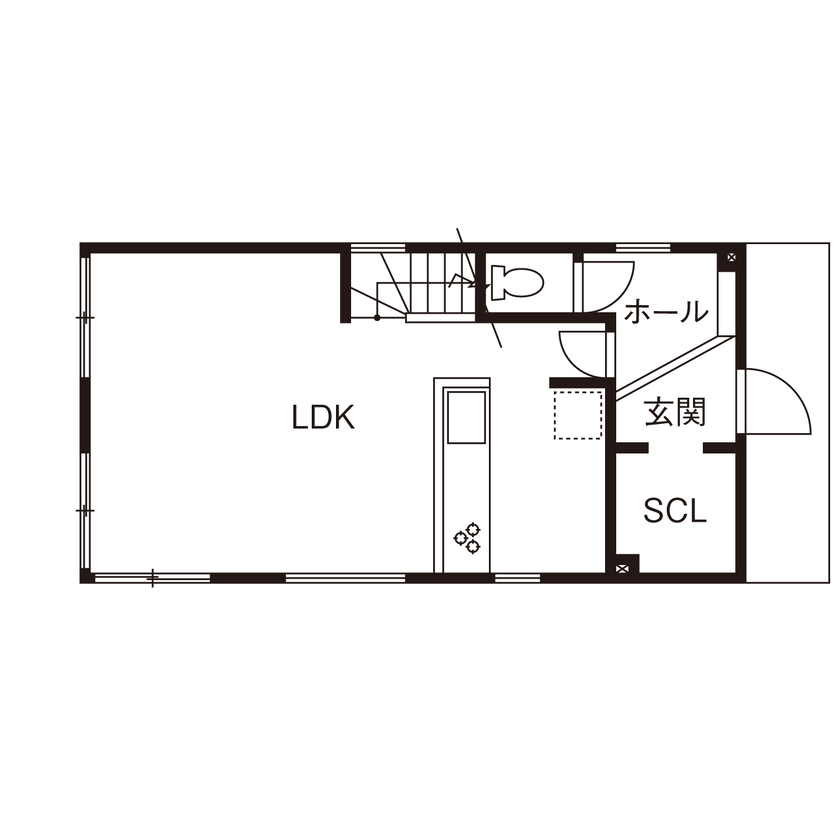 Oceansforest HOMES（豊木材株式会社） 【2000万円台/自然素材/セカンドハウス】目の前に広がる海と空を取り込んだ開放的な住まいの間取り図（1LDK）1階