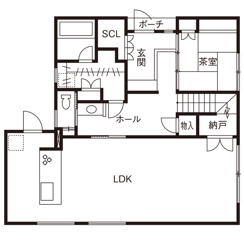 タクミ建設 【京都府/間取り有】茶室に組子細工に桐箪笥、和のしつらえに癒される開放的な木の住まいの間取り図（4LDK）1階