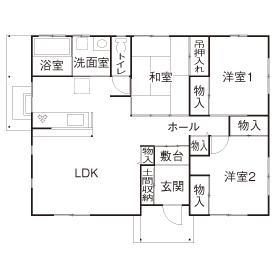 のこのこのいえ 【平屋/1000万円台/約26坪】子育てしやすいフラットな間取り!おしゃれでコンパクトな家は自然素材たっぷりの間取り図（3LDK）1階