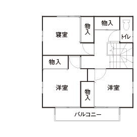 のこのこのいえ <１０００万円台｜間取り図有>家事動線と広々ＬＤＫが実現！造作家具とこだわりインテリアがおしゃれな家の間取り図（3LDK）2階