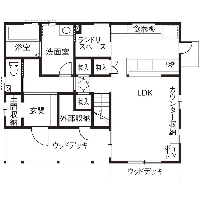 のこのこのいえ 【1800万円台｜間取り図有】海辺を感じる「サーファーズハウス」。回遊動線や機能性素材で住み心地もアップの間取り図（3LDK）１階間取図