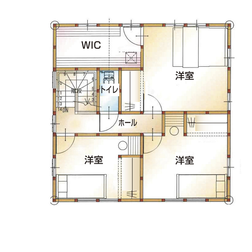 のこのこのいえ 【1000万円台×32坪×可愛い2階建て｜間取り図】白無垢キッチンにたっぷり造作収納、広い庭で子育て満喫！の間取り図（３LDK＋WIC）2階