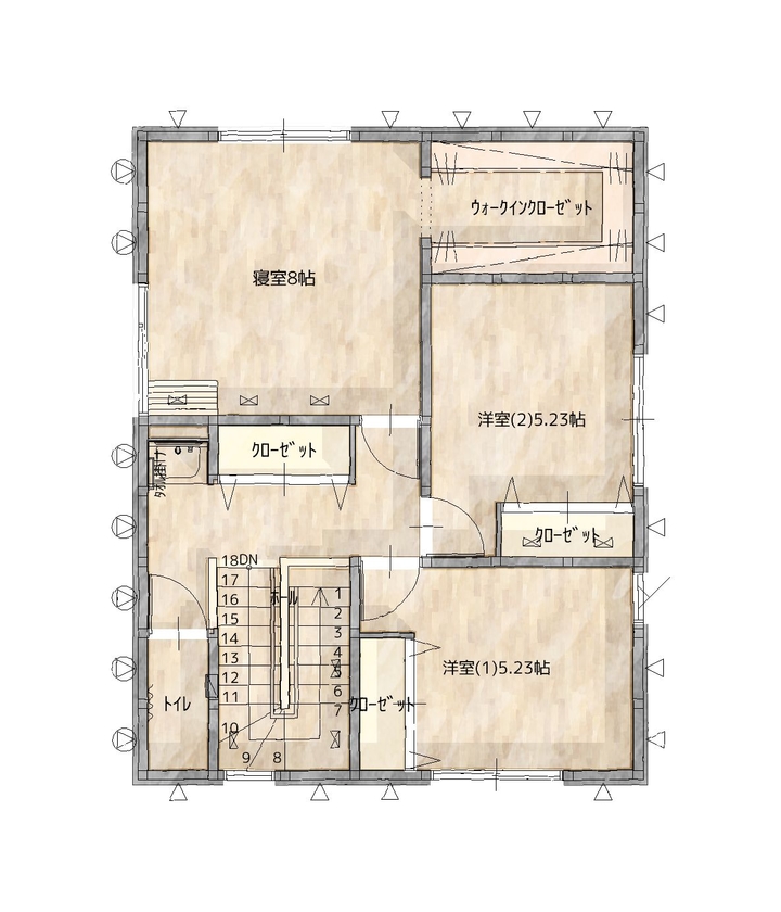 タカノホーム 【富山市/3LDK/35坪/光触媒サイディング/W断熱/制震装置】納得の性能でメンテ費用も家事効率も満足の家の間取り図（3LDK）2階