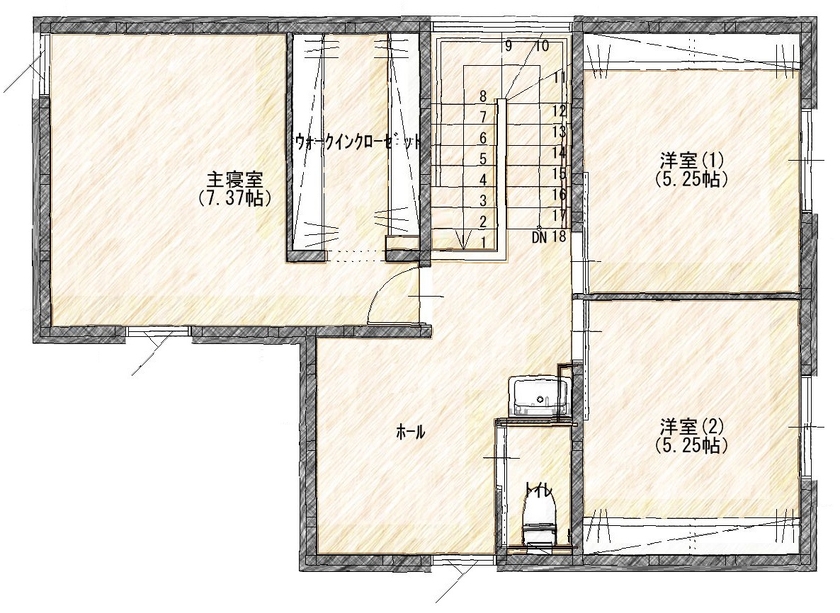 タカノホーム 【2000万円台/40坪台/4LDK/2階建て/間取り図】愛車を2台格納できるインナーガレージがあるこだわりの家の間取り図（4LDK）2階