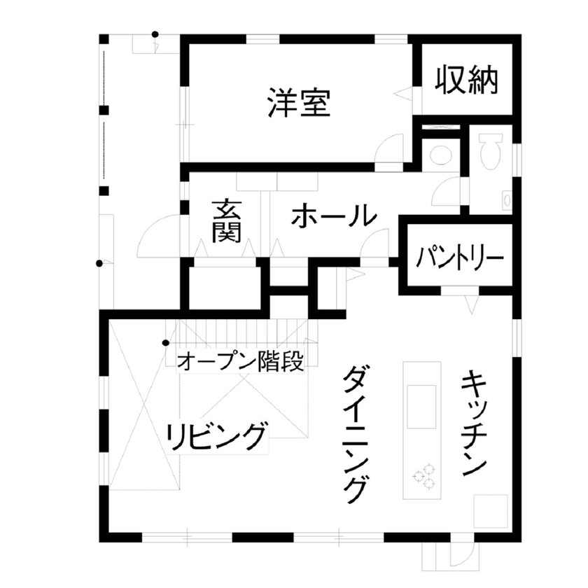 一級建築士事務所　日本住宅（室澤工務店） 【平塚市/１７４９万円/ラップサイディング/間取り図有】輸入住宅風の外観と開放感のあるリビングの間取り図（3LDK）1階