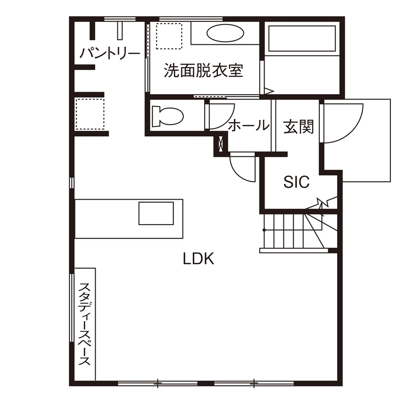 一級建築士事務所　日本住宅（室澤工務店） 【2000万円台/間取り図有】こだわりの回遊動線で家事がラクラク！開放的で温かみのある住まいの間取り図（4LDK）1階