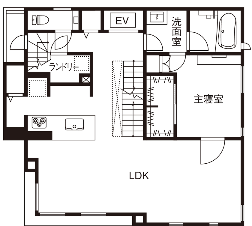 三菱地所ホーム 全館空調による清潔な空気と快適な室温に包まれた、5匹の愛猫と暮らす住まいの間取り図（3LDK）2階