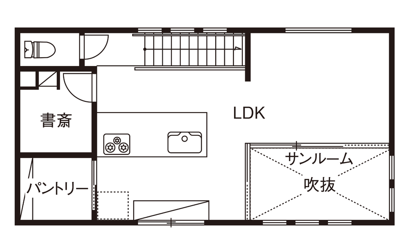 三菱地所ホーム 敷地面積10坪台。都市の限られた敷地に快適性＆独創性をプラスした光あふれる住空間の間取り図（3LDK）2階