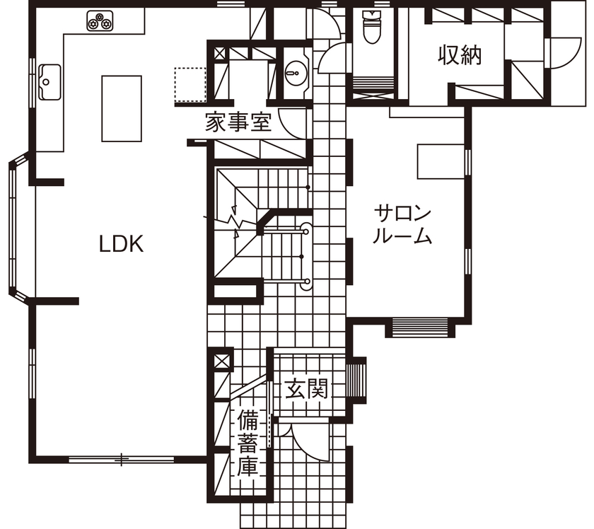 三菱地所ホーム 地下のシアタールームや、フラワーサロンスペースなど、理想のライフスタイルをトコトン形にした住まいの間取り図（6LDK）1階