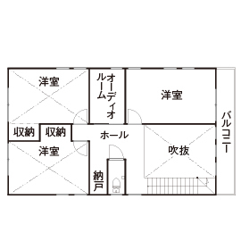 アイジースタイルハウス 外観一体型のガレージハウス／クールなシンプルモダンな家。「健康的に暮らせる家を建てたくて決めました」の間取り図（4LDK）２階