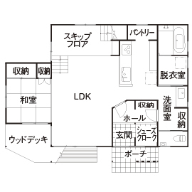 アイジースタイルハウス 変形地に建てた、スキップフロア×勾配天井×吹き抜けの家。「2年目の方が快適。成長する家ですね」の間取り図null1階