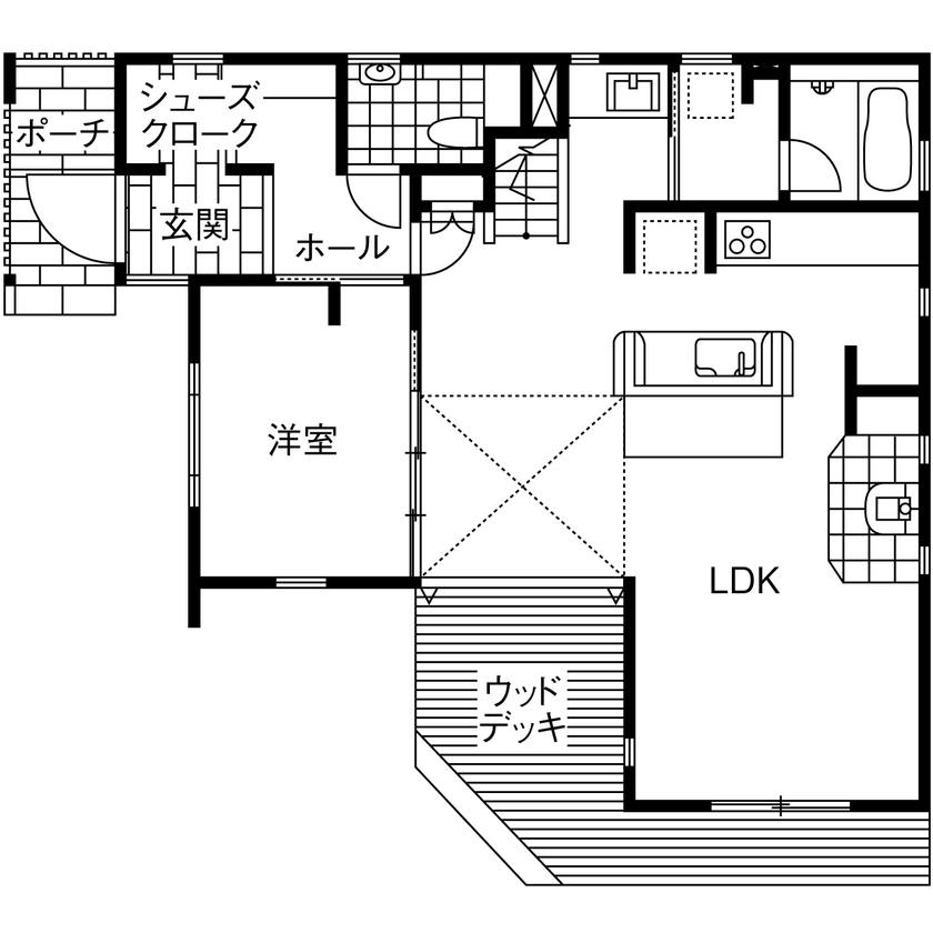 アイジースタイルハウス 【ハイグレード×自然素材】借景に季節を感じる、外と緩やかにつながる家。「空と緑に心癒される毎日です」の間取り図（4LDK）1階
