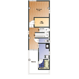 Space Labo　永冨 【愛知県×2000万円台×狭小×30坪】間口約4.8ｍ、光を採りこむ工夫を凝らした3階建て重量鉄骨の狭小住宅の間取り図（4LDK）2階