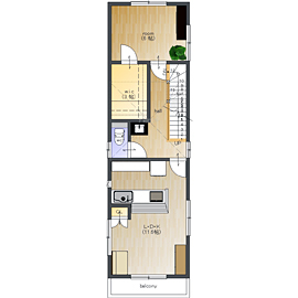 Space Labo　永冨 【愛知県×1000万円台×間取り図×狭小×2階建】間口4.2m開放的で暮らしやすいナチュラルテイストの狭小住宅の間取り図（2LDK）2階