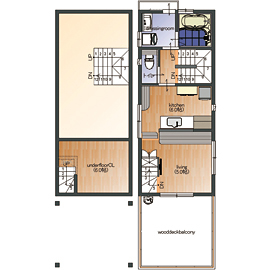 Space Labo　永冨 【愛知県×2000万円台×間取り図×狭小×３階建】間口4.3mの狭小でもガレージ付きで大型収納があるおしゃれな家の間取り図（3LDK）収納・2階