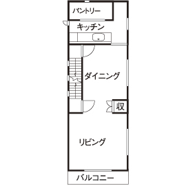 Space Labo　永冨 【愛知県×1000万円台×狭小】間口約4.5ｍの狭小地。開放的に暮らす工夫を凝らしたシンプルモダンの3階建ての間取り図（3LDK）2階