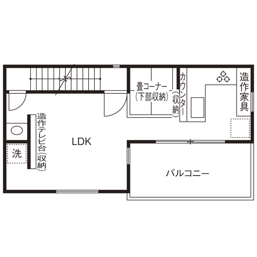 Space Labo　永冨 【愛知県×2000万円台×間取り図×狭小住宅×3階建て】間口5.6ｍ&17坪。ローコストでも満足度の高い狭小住宅の間取り図（3LDK）2階