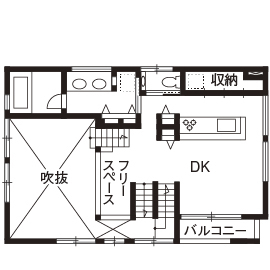 アールギャラリー(アールプランナー) 【4000万円台/3階建て/4LDK/間取り図】高低差の活用でビルトインガレージやスキップフロアを備えた3階建ての間取り図（4LDK）2階