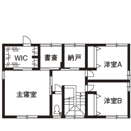 アールギャラリー(アールプランナー) 【4000万円台/3階建て/4LDK/間取り図】高低差の活用でビルトインガレージやスキップフロアを備えた3階建ての間取り図（4LDK）3階