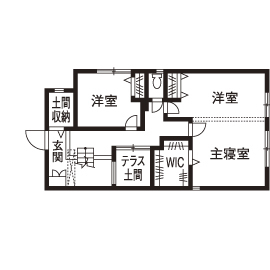 アールギャラリー(アールプランナー) 【2000万円台/30坪台/間取り有】20畳超のリビングに土間収納やロフト・中庭も。理想を叶えた家の間取り図（3LDK）1階