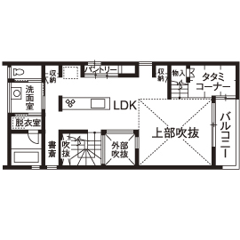 アールギャラリー(アールプランナー) 【2000万円台/30坪台/間取り有】20畳超のリビングに土間収納やロフト・中庭も。理想を叶えた家の間取り図（3LDK）2階