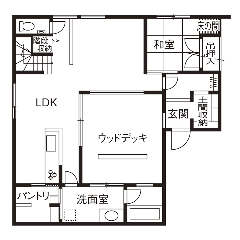 アールギャラリー(アールプランナー) 【2000万円台/30坪台/ウッドデッキ/間取り有】コートハウスの中庭で家族だけが楽しめる悠々自適生活の間取り図（4LDK）１階